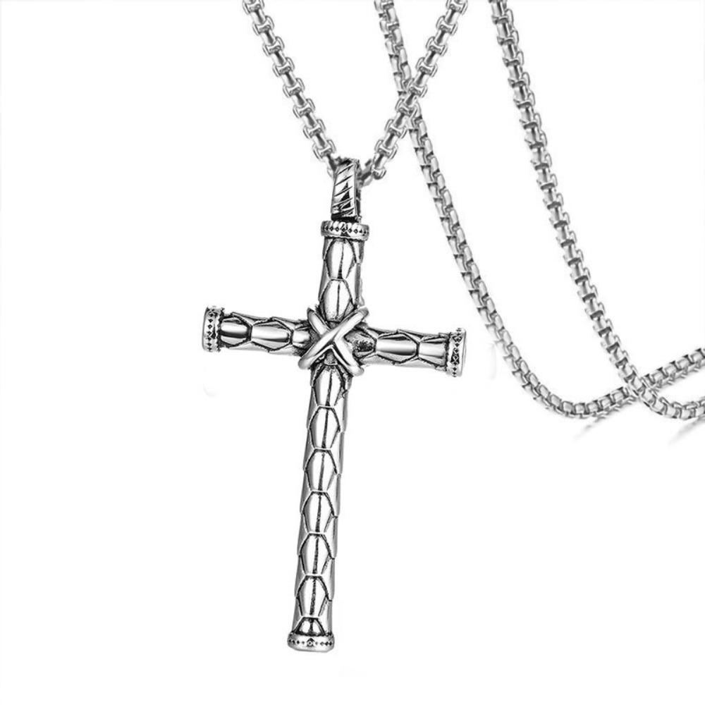 1PC Steel Nail Shaped Cross Pendant Necklace for Boys, Black/Golden/coppery Finish