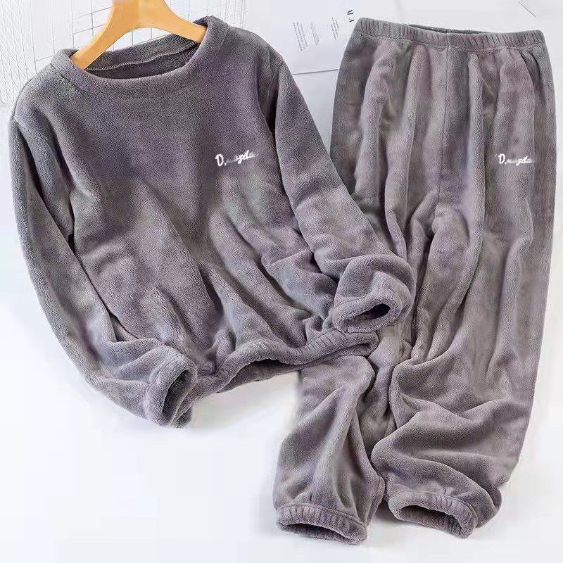 Set Coral Fleece Men'S And Women'S Winter Warm Fleece Thickened Loose Warm Loungewear Pajamas Flannel Sportswear
