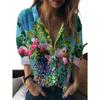 Sommer Minimalistisches Hemd mit Digitalem Blumenprint Knopfleistenhemd Oberteil für Damen Hawaiianischer Strandurlaub Lässiges Hemd