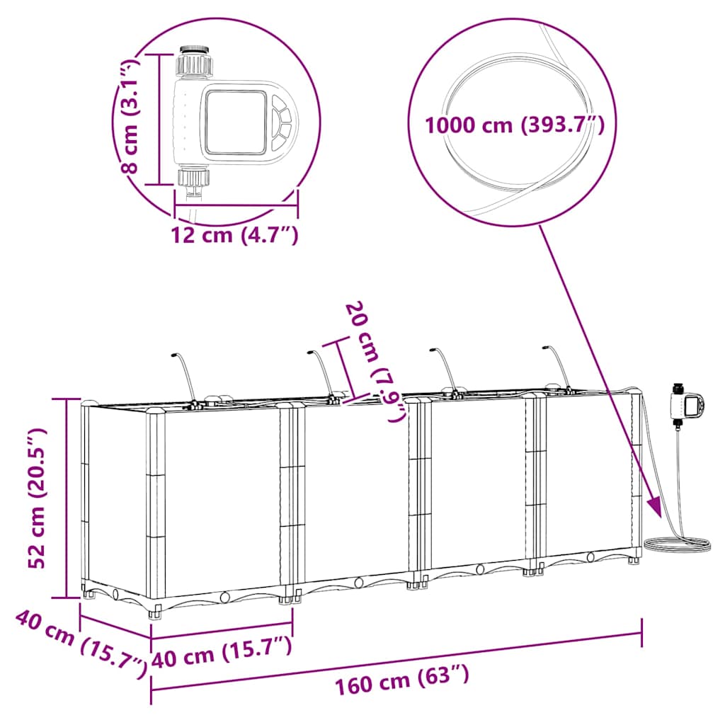 Garden Planter Set 4 pcs Brown 160 x 40 x 52 cm Plastic