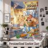 Wall Hanging Tapestry With Custom Name & Text, Asterix & Obelix Decorative Tapestry For Bedroom