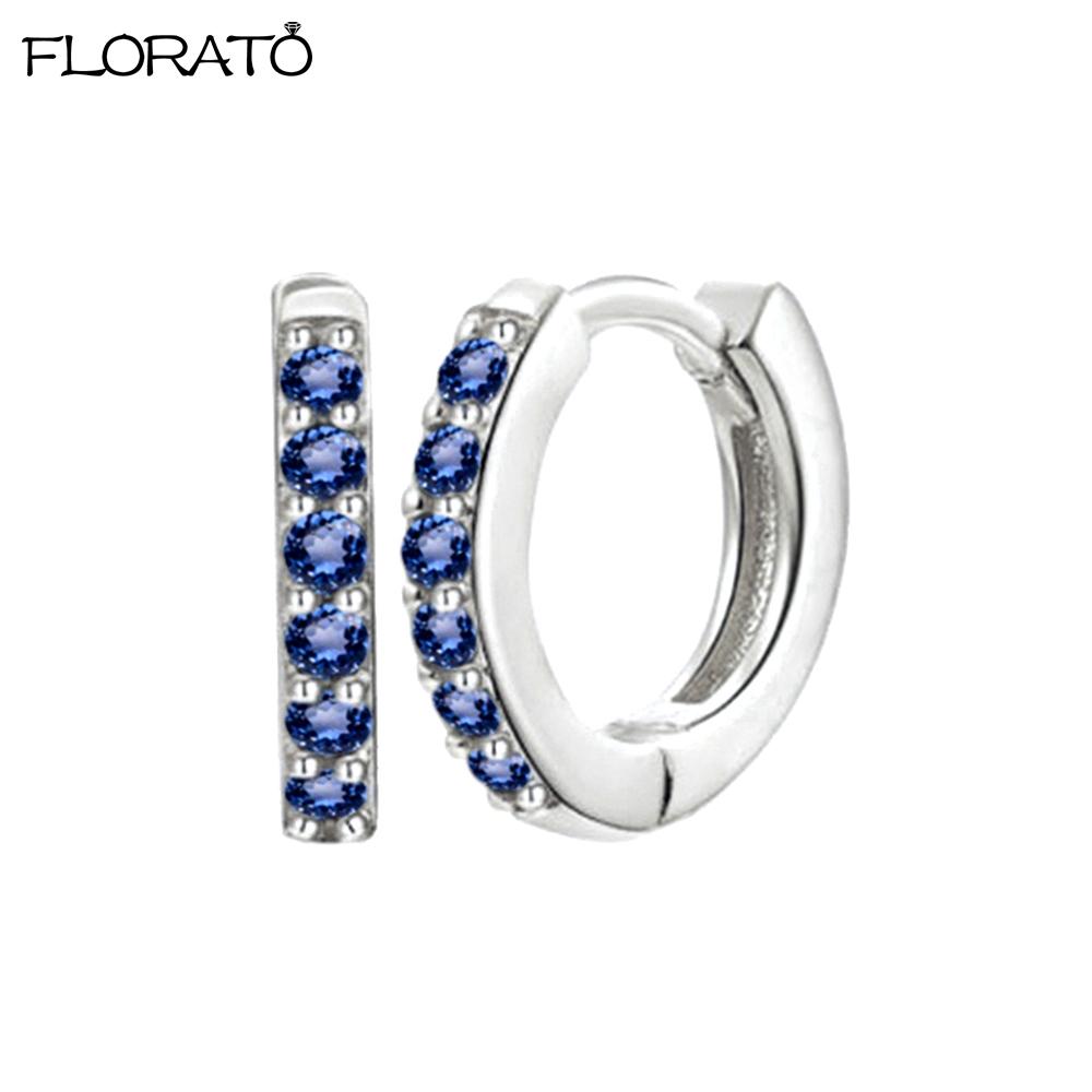 925 Silver Needle Crystal 9mm Small Hoop Earrings for Women Minimal Huggie Earrings Colorful Zircon Piercing Earrings Jewelry
