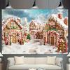 1pc Christmas Gingerbread Village Background - Winter Wonderland background and gingerbread House Candy Cane - Polyester