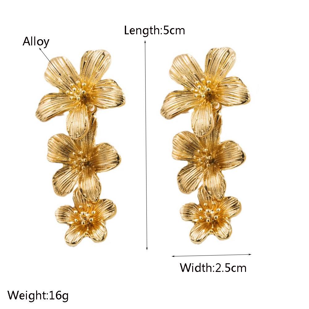 Silver Flower Needle Earrings: Trendy, Multi-Layered Design with a Bold, Elegant Touch for Women