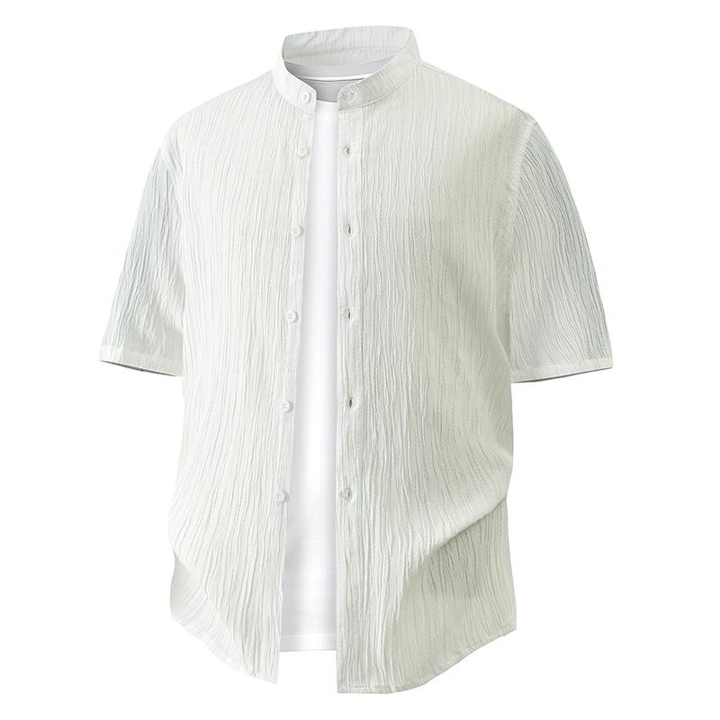 Men s White Textured Stand Collar Short Sleeve Shirt 2XL белый