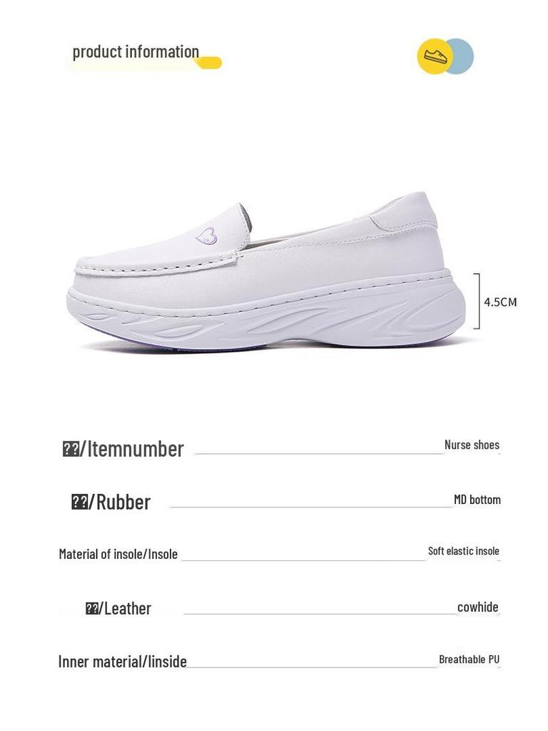 Genuine Leather Non-Slip Nurse Shoes with Soft, Breathable, Thick Sole