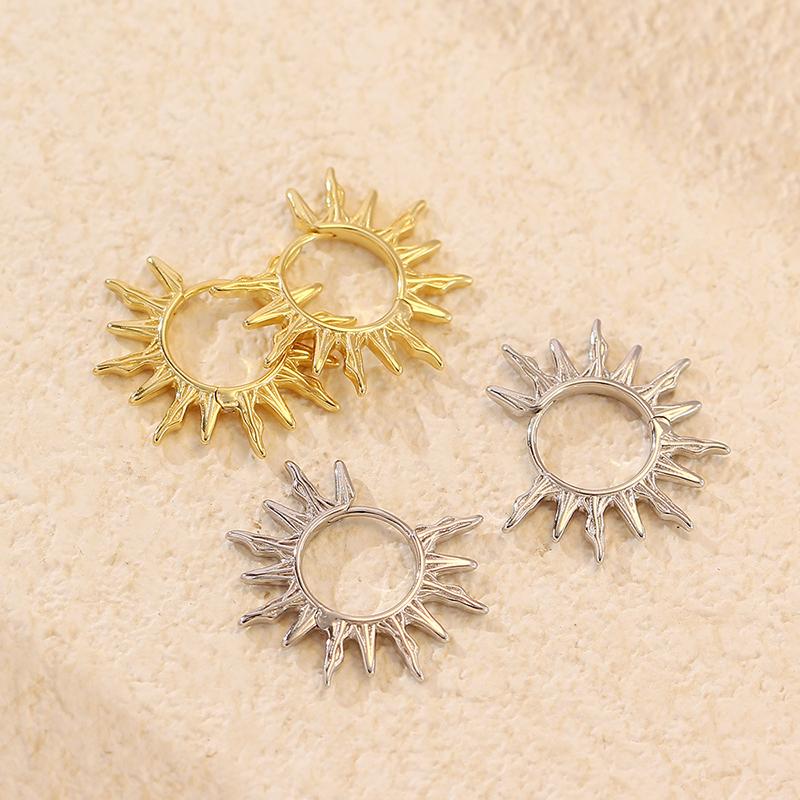 925 Silver Ear Needle Vintage Sun Hoop Earrings for Women Punk Hip Hop Sun Flower Big Earrings Fashion Jewelry Gifts