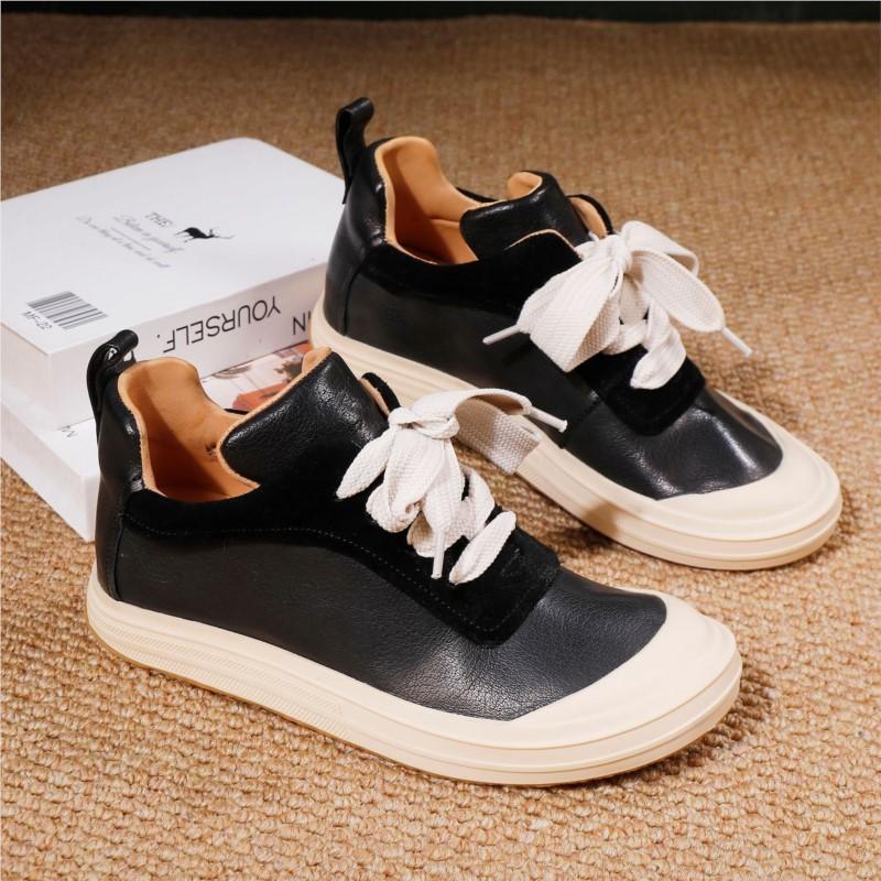 Johnature Zapatos de Mujer de Cuero Genuino Cómodos de Suela Plana Versátiles de Estilo Deportivo Zapatos Casuales de Suela Blanda