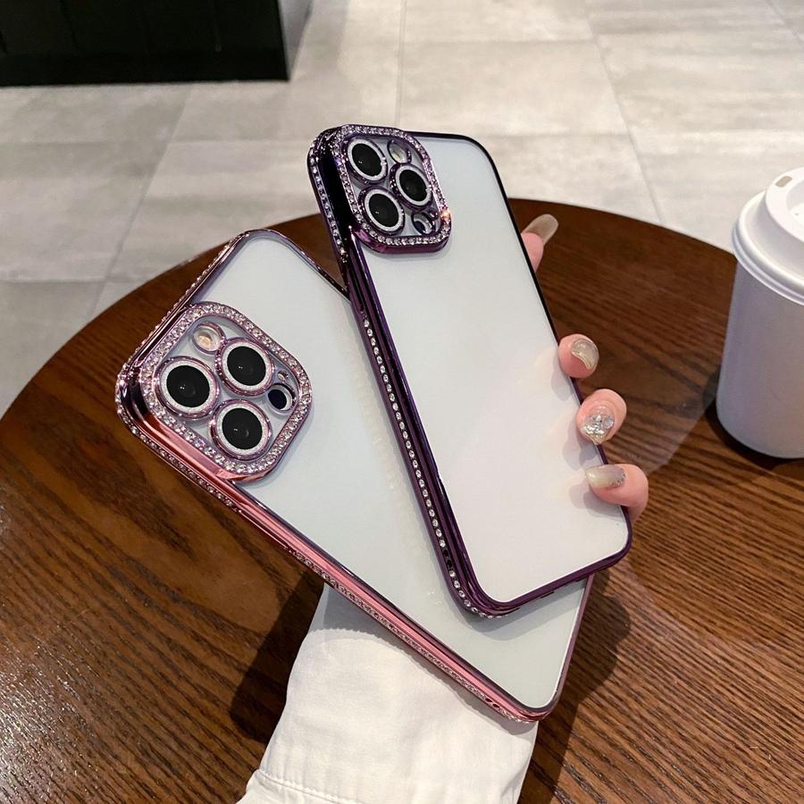 Husă de telefon cu cadru de cristal strălucitor cu lentilă de lux placată pentru iPhone 16 Pro Max 16 Plus iPhone 15 Pro Max 14 Plus 13 12 11 Husă transparentă rezistentă la șocuri