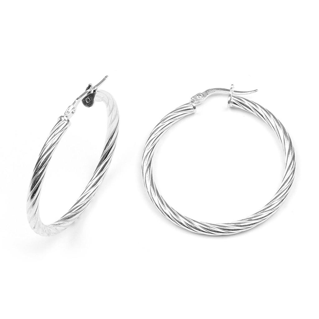 Les Trésors De Lily [M8929] - Silver Hoop Earrings 'Torsades' Silver (rhodium-plated) - 35x3 Mm