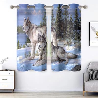 2 Stück, Winter Schneewolf Muster Vorhänge - halbverdunkelnde Ösenvorhänge - Wohnzimmer Schlafzimmer Heimdekoration