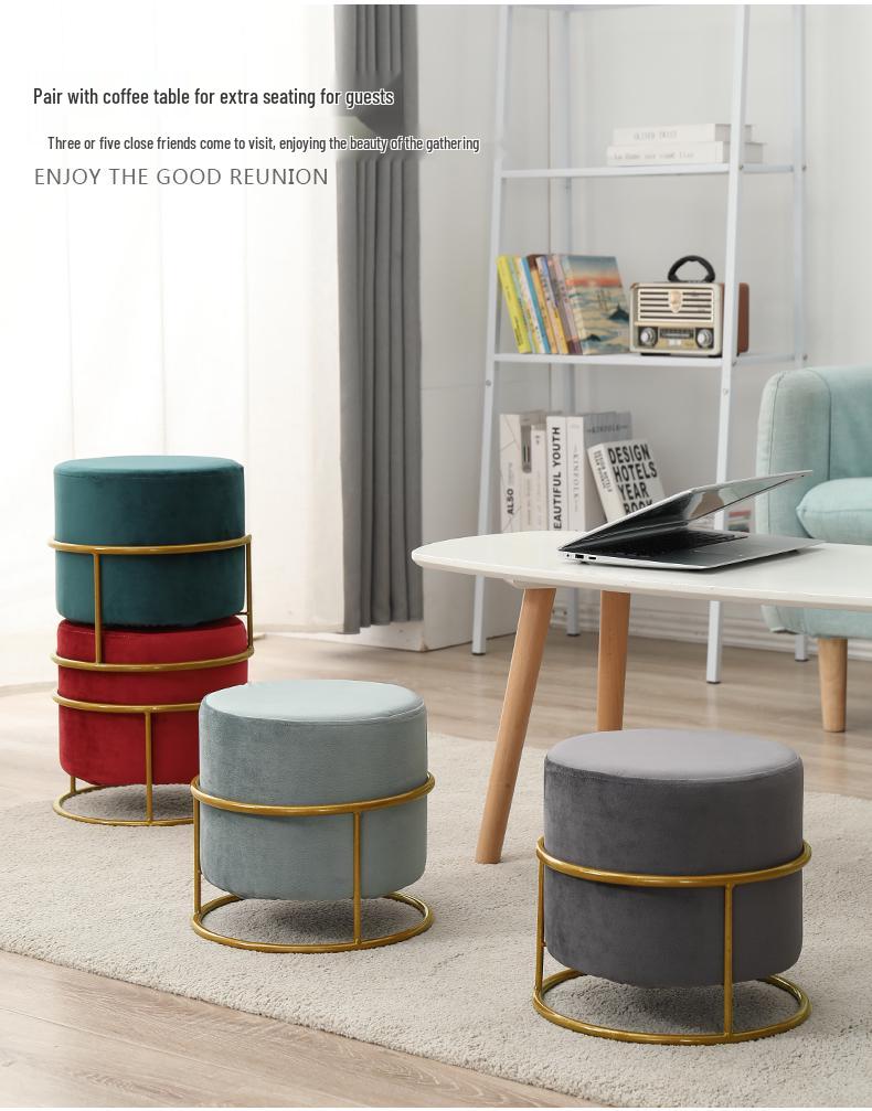 Creative Round Fabric Stool: Stylish, Soft, and Versatile for Living Room, Coffee Table, or Shoe Changing.