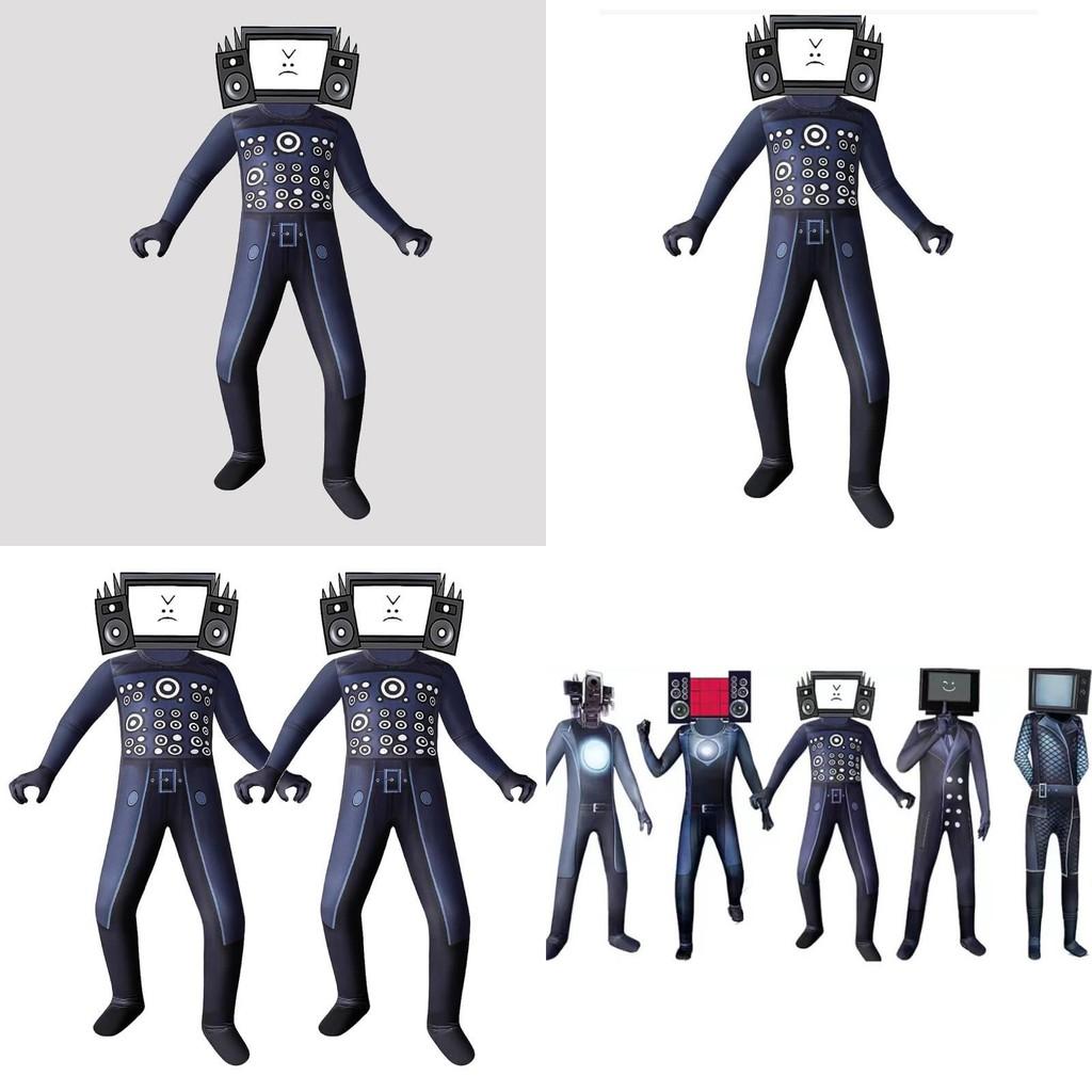 Skibidi Super Toilet Tv Man Kids Cosplay Costume Halloween Bodysuit Party