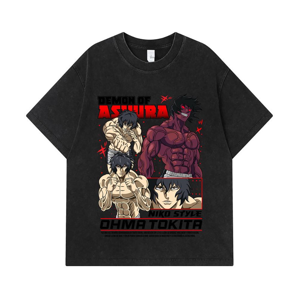 275 GSM Washed T-shirts 100% Cotton Baki V5 Ohma Print Unisex Heavy Cotton T Shirt
