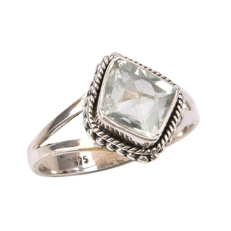 Natural Green Amethyst Gemstone Handmade 925 Sterling Silver Gift Ring S.9 k4S82