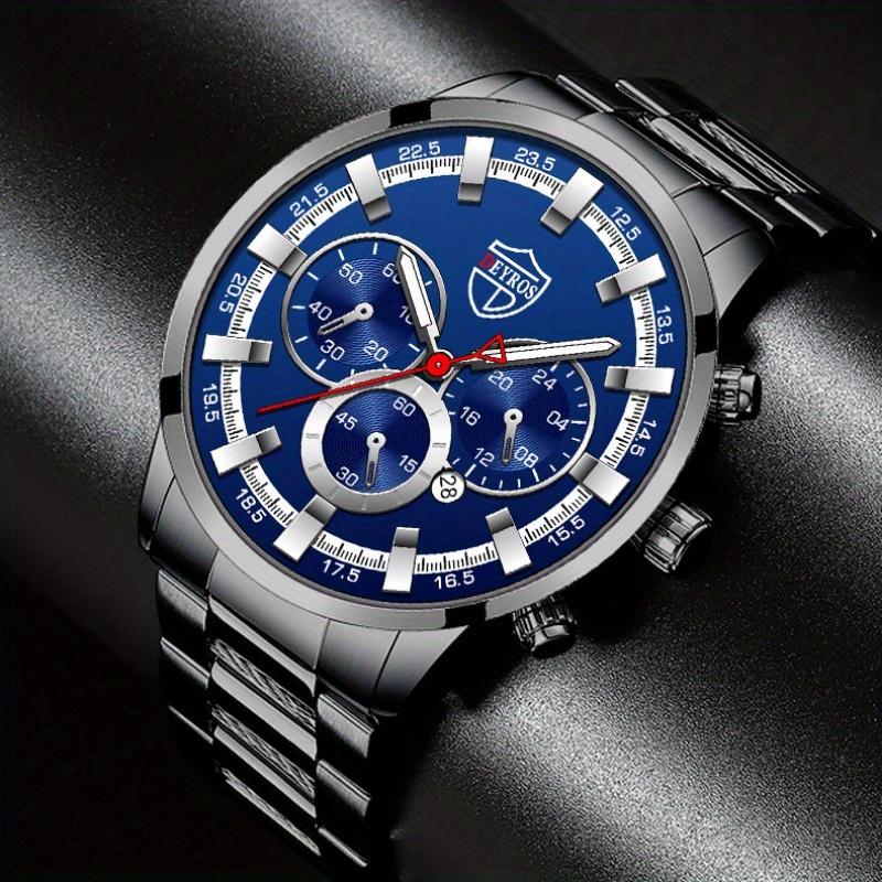 DEYROS Fashion Men's Watches Casual Business Men's Calendar Quartz Watches Men's Stainless Steel Strap Wristwatch