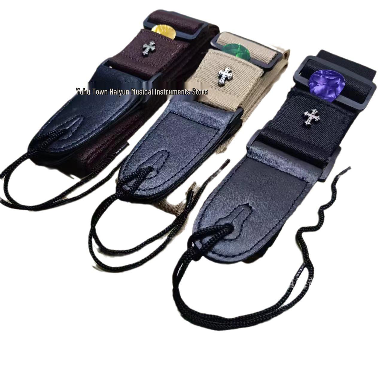

Cotton Electric/Bass Guitar Crossbody Shoulder Strap with Pick Holder New Cross Strap - Black