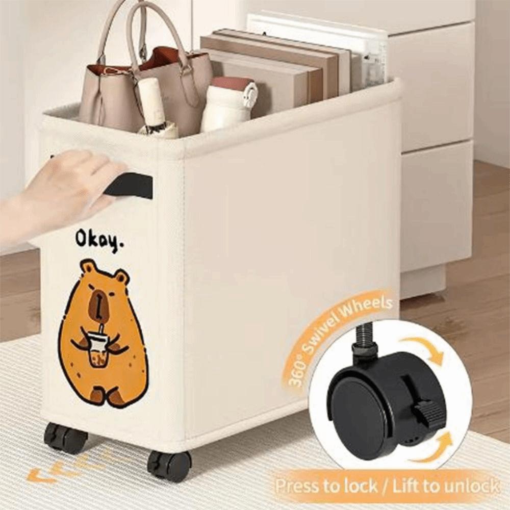 Cartoon Animal Print Rolling Storage Cart Cute Dirty Clothes Basket Laundry Basket  Kitchen