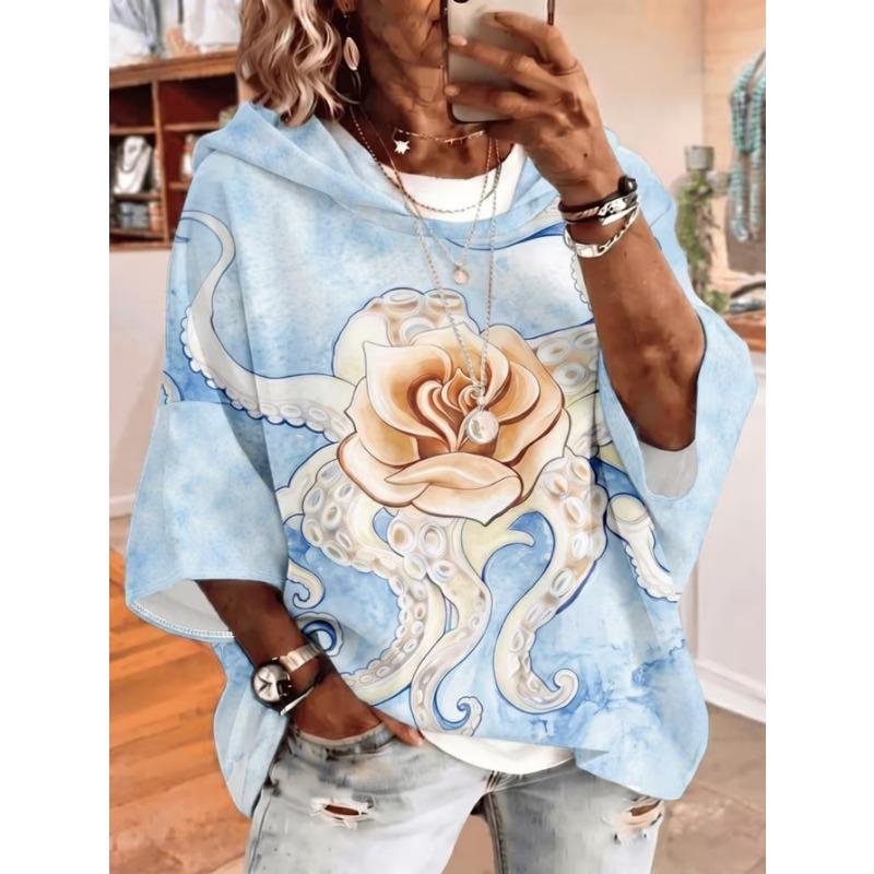 Women's Plus-Size Hooded Sweatshirt, Elegant Comfortable Simple Pattern Print,Fashionable and Versatile