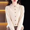 New Andy Fleece Knitted Cardigan Women's PO Shirt Collar Solid Color Sweater Jacket Top