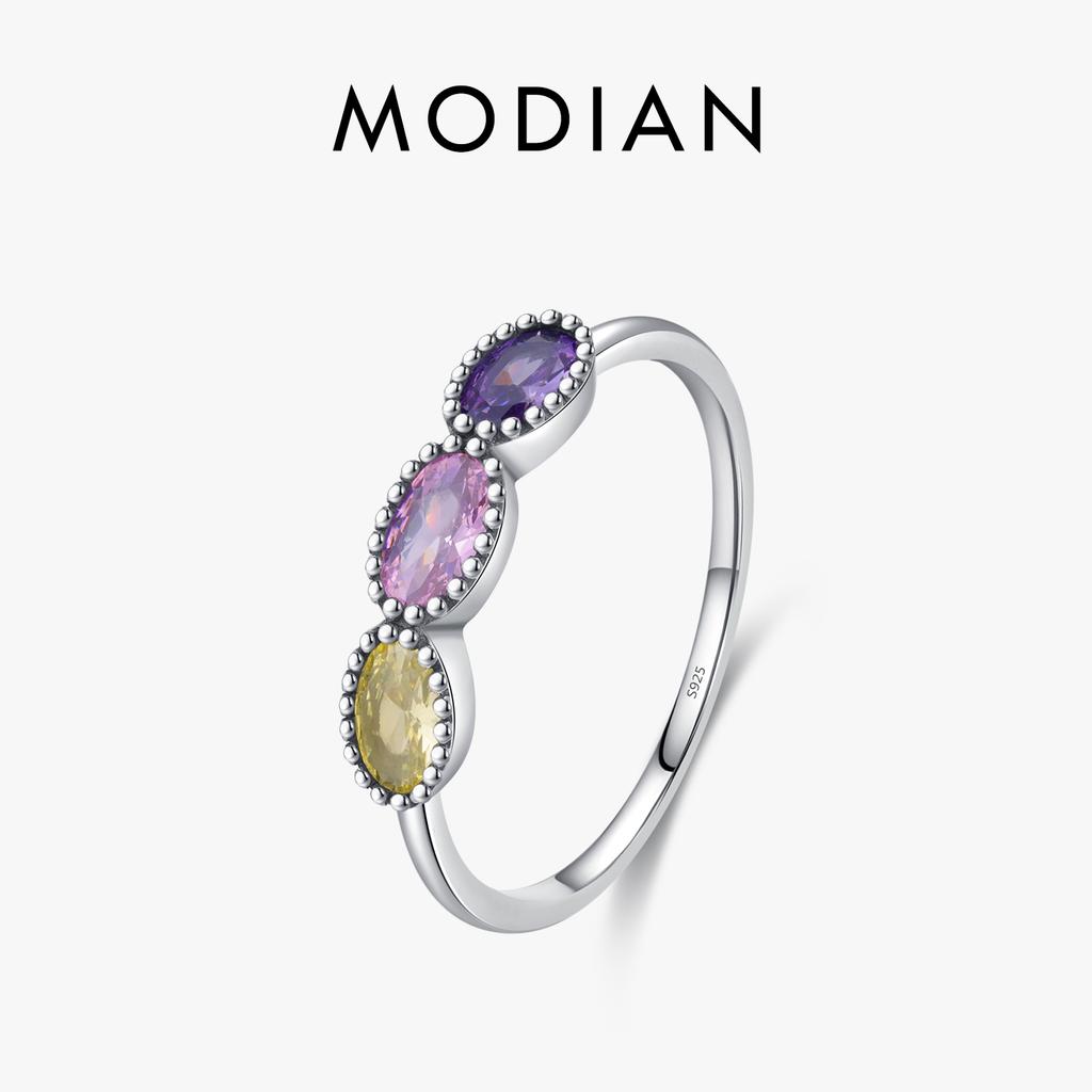 925 Sterling Silver Vintage Colorful Oval Ring Exquisite Zirconia Stackable Fine Jewelry For Women Birthday Gift