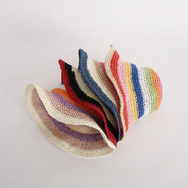 Vintage Rainbow Striped Summer Fisherman Hat Sunshade Bucket Hat for Anniversary