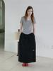 Elssibeui Drawstring Maxi Long Skirt_Black