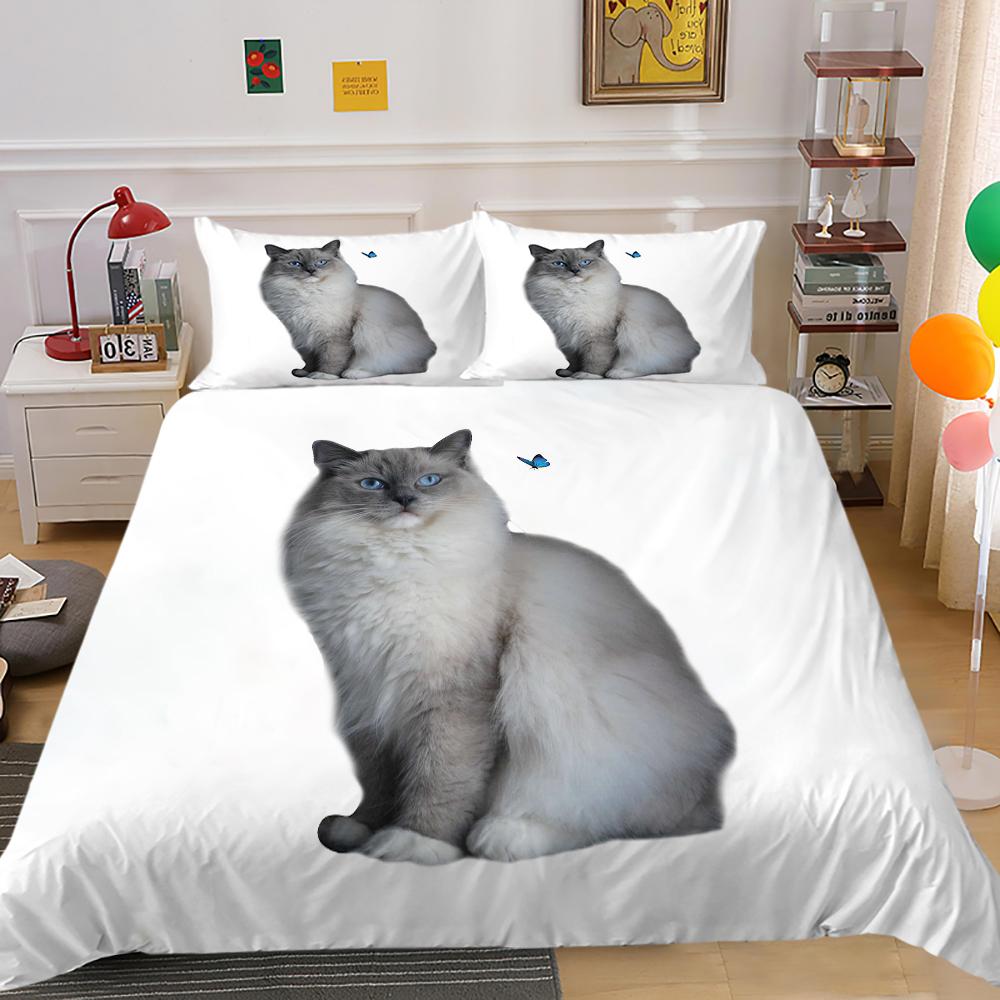 3D-Kätzchen-bedrucktes Bettwäscheset, Bettbezug und Kissenbezug für das Schlafzimmer zu Hause, Mikrofasermaterial, 2/3-teilige Bettwäschedekoration