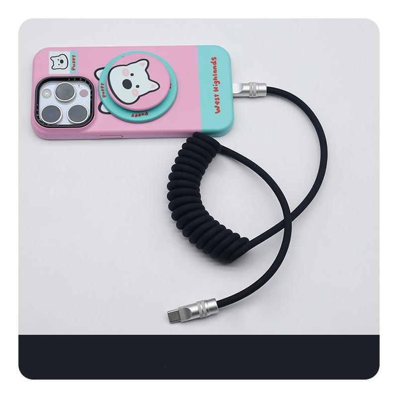 CarPlay Car Fast Charging Silicone Spring Data Cable Is Suitable for iPhone 17 Android Fast Charging Cable