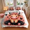 3pcs Adorable Cow Quilt Set Cartoon Themed Bed Quilt Set Lovely Character Bedroom Decor Bed Quilt Set Four Seasons (1 Cover + 2Pillowcase NO Comf