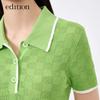 Edition Women's Sporty Plaid Polo Knit Short Sleeve Top