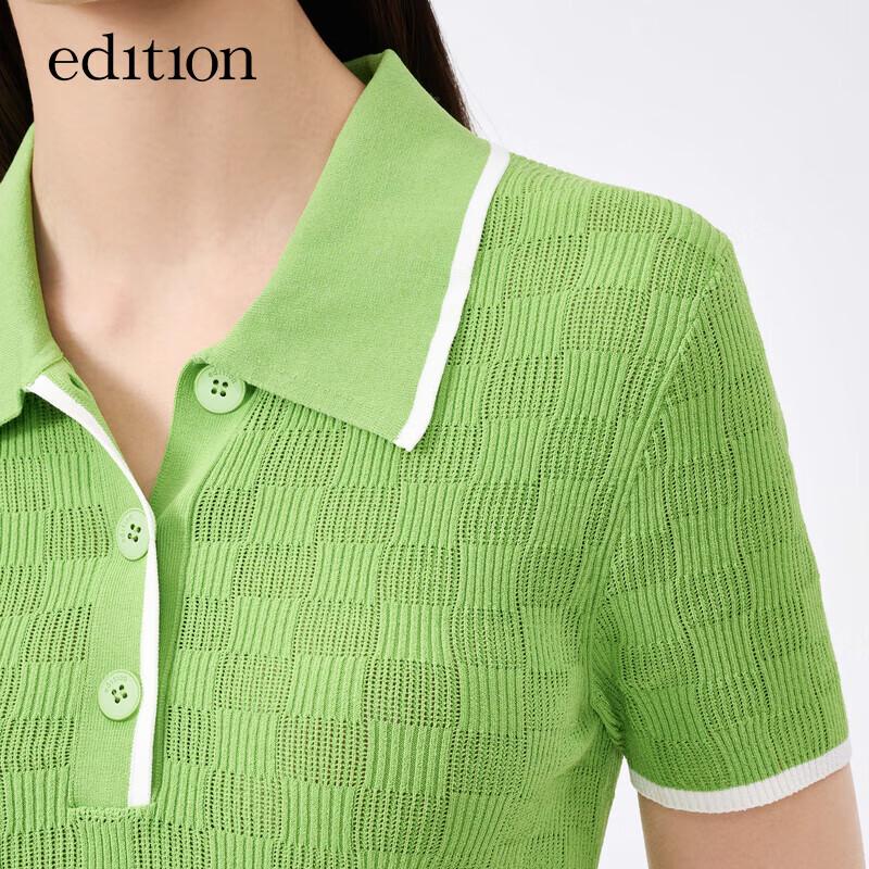 Edition Women's Sporty Plaid Polo Knit Short Sleeve Top