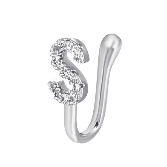 Frauen Kupfer Alphabet Fake Nasenring Manschette Nicht Piercing Buchstaben Nasenring Clip auf Fake Nasenpiercing Schmuck Ohrstulpe Ohrring