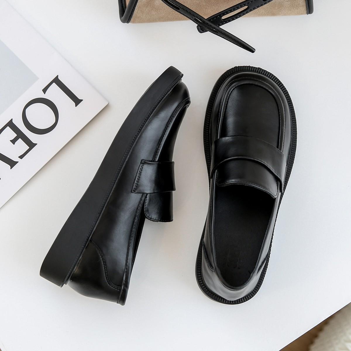 

Ранняя весна универсальные грубые каблуки на толстой подошве кожаные мокасины для женщин 40 чёрный