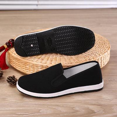 Schwarze Stoffschuhe im Old Beijing-Stil für Herren mit weicher Sohle - Hochwertiges Rindsleder, atmungsaktiv, bequem im Militärstil