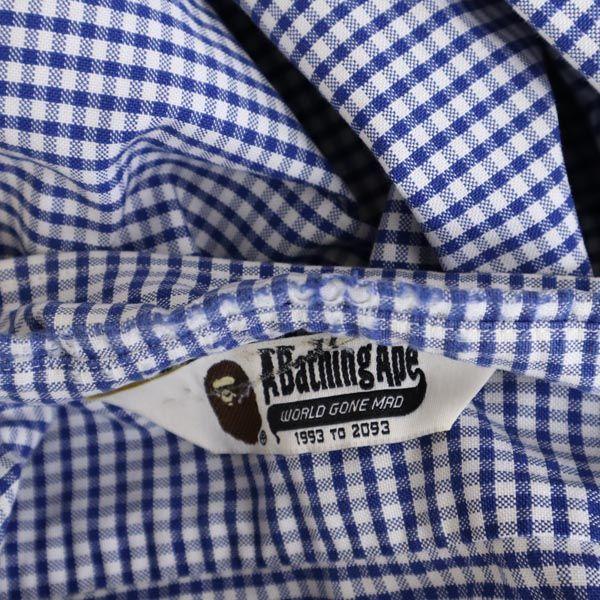A Bathing Ape Check Pattern Long Sleeve Button Down Shirt Blue Men's Used