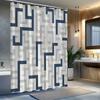 1pc Blue-grey geometric patterned shower curtain, polyester fabric, with hooks, machine washable, suitable for bathroom decor.