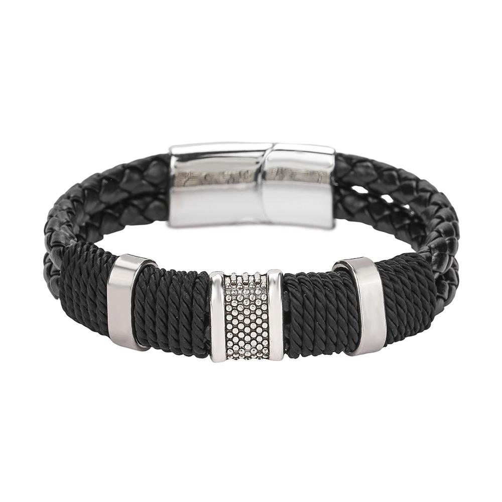 Men's Retro Style Magnetic Buckle Leather Bracelet with Zinc Alloy and Volcanic Stone