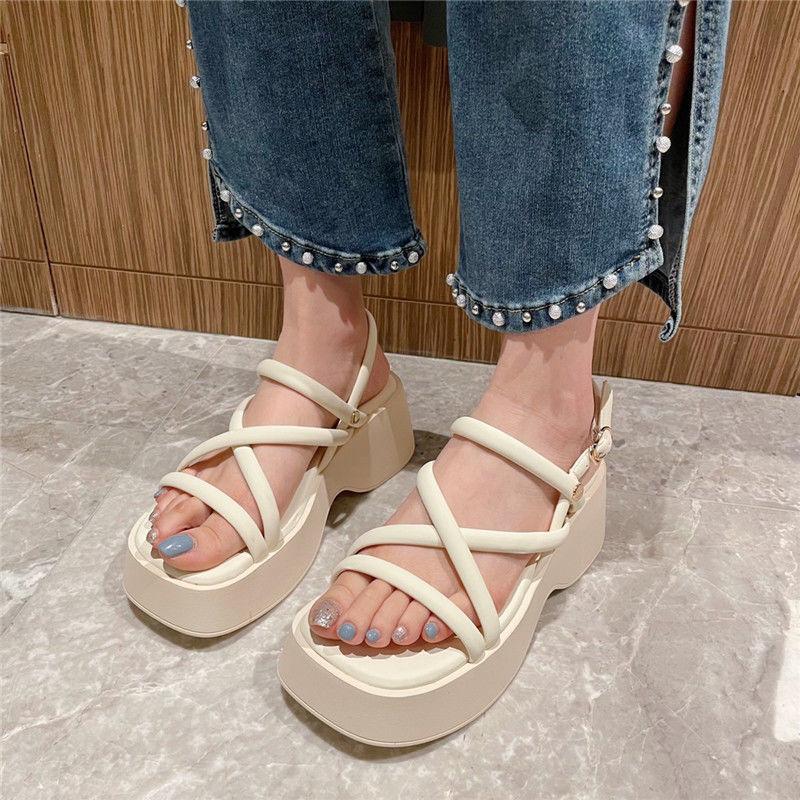 In The Summer of 2025, A New Versatile Minimalist Thin-band Thick-soled Roman Shoe, A French Thick-soled Women's Fashion Sandal
