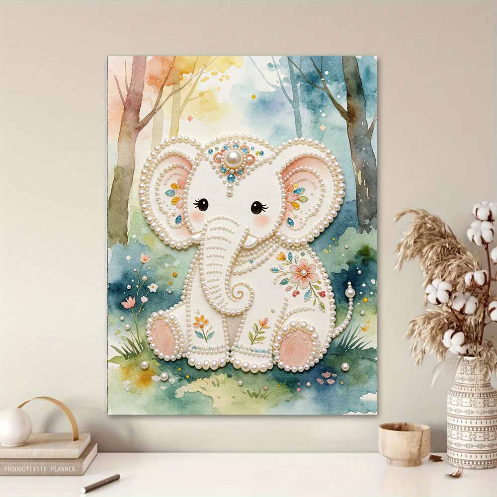 5D DIY Pearl Diamond Painting Kit Cute Baby Elephant Full Drill Embroidery Mosaic Art Home Wall Decor Gift