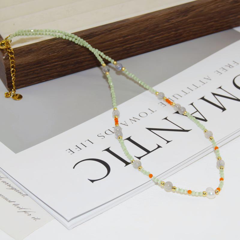Handgefertigte Perlenkette aus Titanstahl, Kristall und Dopamin mit Naturstein, Schlüsselbein-Kette, vielseitiger Muschel und Stern-Design für Damen.