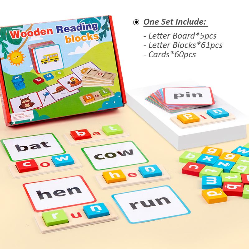 

CVC Letter Spelling Block Flash Cards Game English Words Early Learning Educational Puzzle Game for Kids Montessori Wood Toy