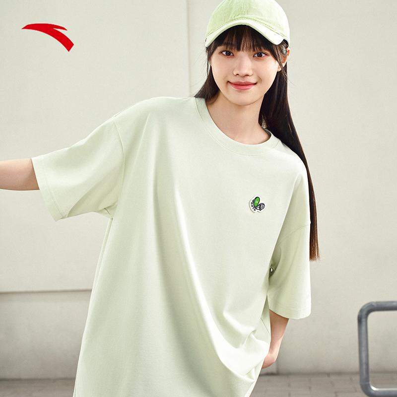 Anta Comfortable Casual Simple Breathable Versatile Loose Round Neck Short Sleeve T-Shirt Unisex Tops Light-Green 972528116-2