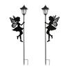 Solar Powered Fairy Silhouette Garden Stake Lights Set of 2 Outdoor Decorative Hexagonal Lamp Posts for Yard Pathway Lawn Lighting