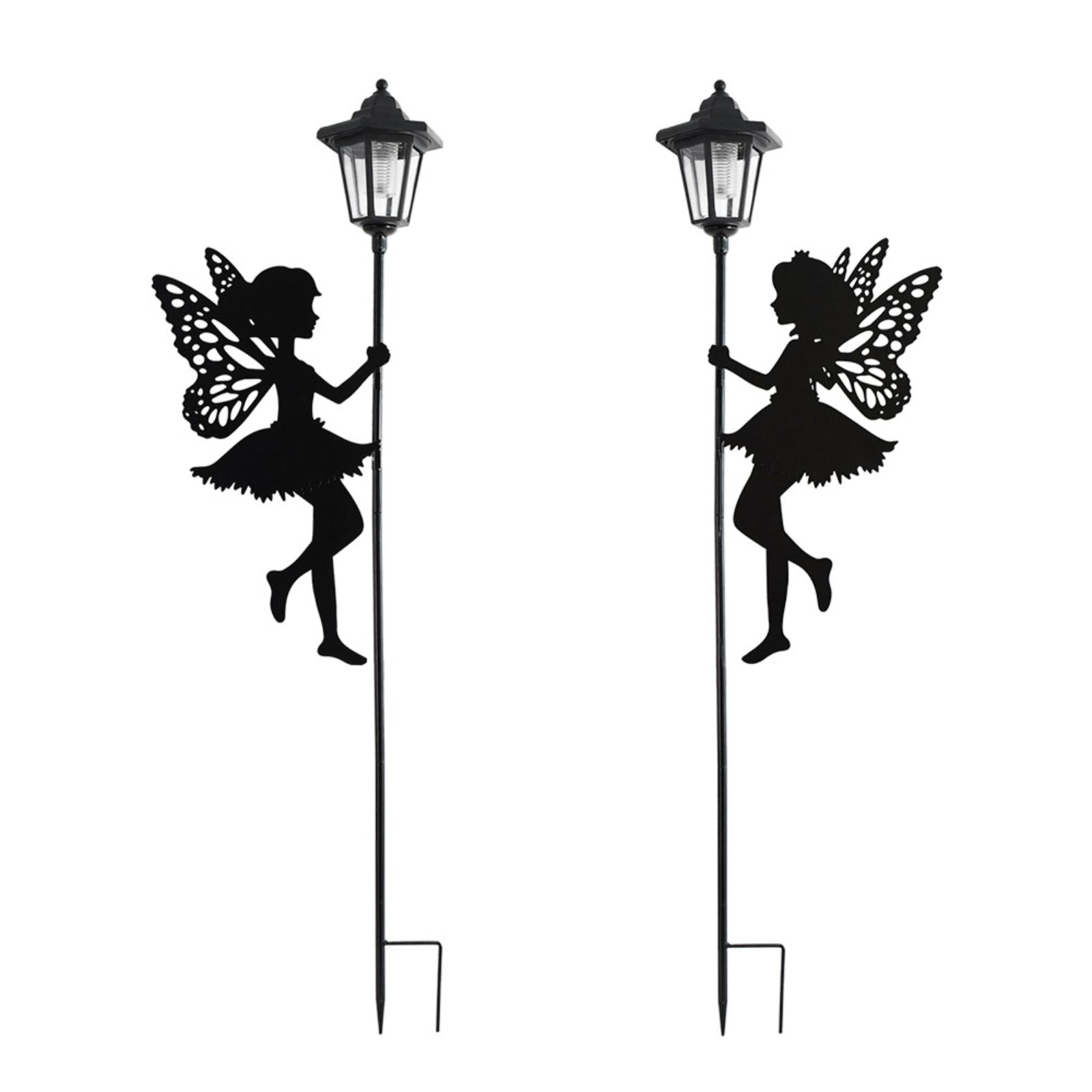 

Solar Powered Fairy Silhouette Garden Stake Lights Set of 2 Outdoor Decorative Hexagonal Lamp Posts for Yard Pathway Lawn Lighting one size чёрный