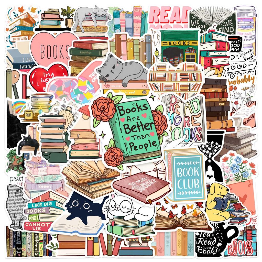 50PCS Diary Book Reading Stickers Aesthetic DIY Scrapbook Notebook Phone Laptop Guitar Luggage Graffiti Sticker Toy