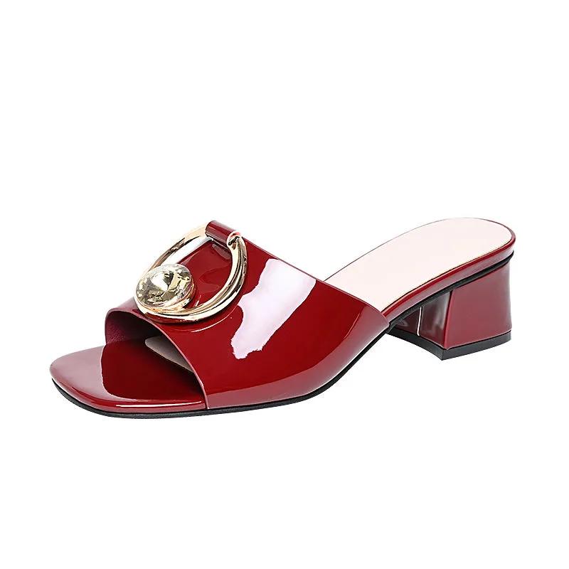 Fashion GKTINOO Women Shoes Sexy Patent Leather Female Flip-flop Slippers Summer Fashion High Heels Slides For Ladies Comfortable Sandal