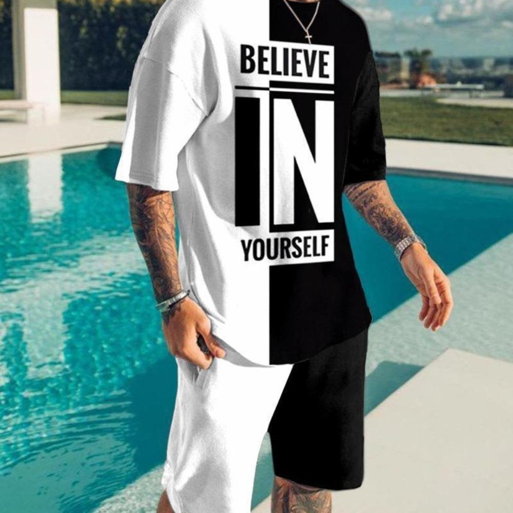 Men s Summer Comfortable Fashionable Sports Wear Beach Vacation Leisure Sports Style Short Sleeved Set Loose Oversized Breathable Sports Wear S