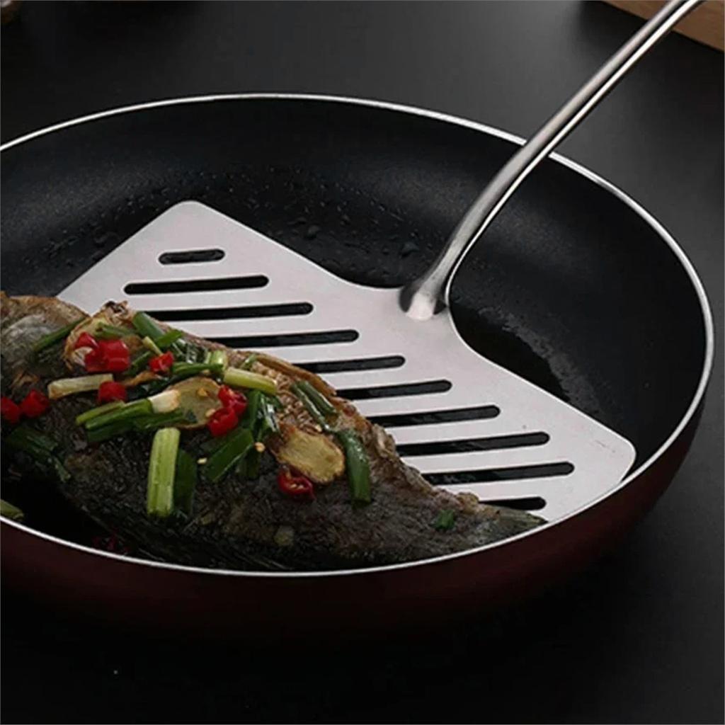 2026 New 304 Stainless Steel Extra Wide Fish Spatulas Steak Shovel Fish Turner Slotted Beveled Kitchen Cooking Utensils