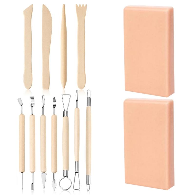 Manual Clay Sculpting Tool Set with Mixed Metal Ends, Wood Grip Pottery Carving Tool for Figurine Work, Pottery Craft Practice Daily